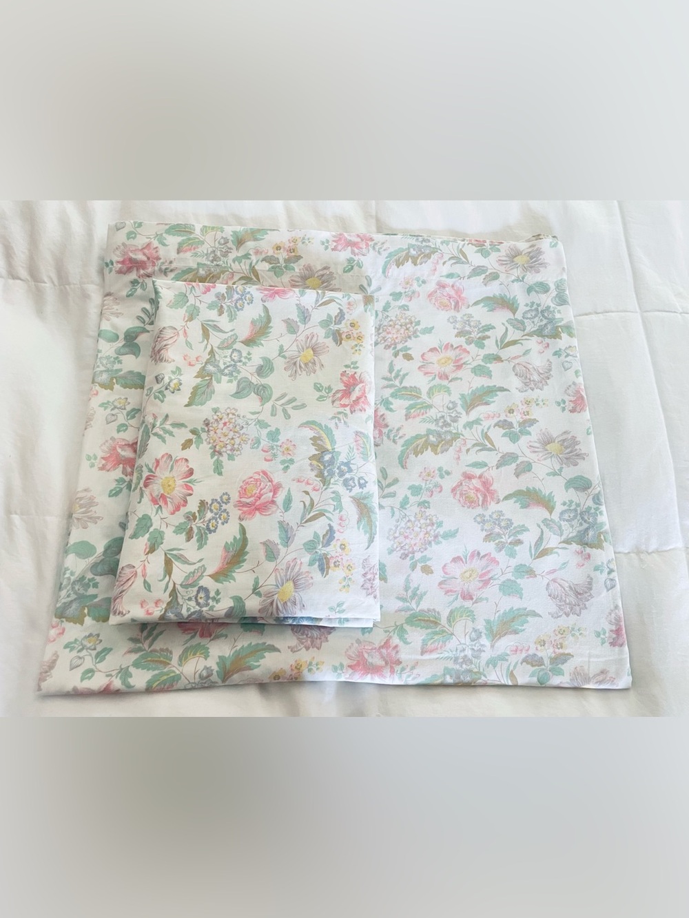 Vintage MCM Dan River Dantrel Muslin Flat & Fitted Floral King Sz